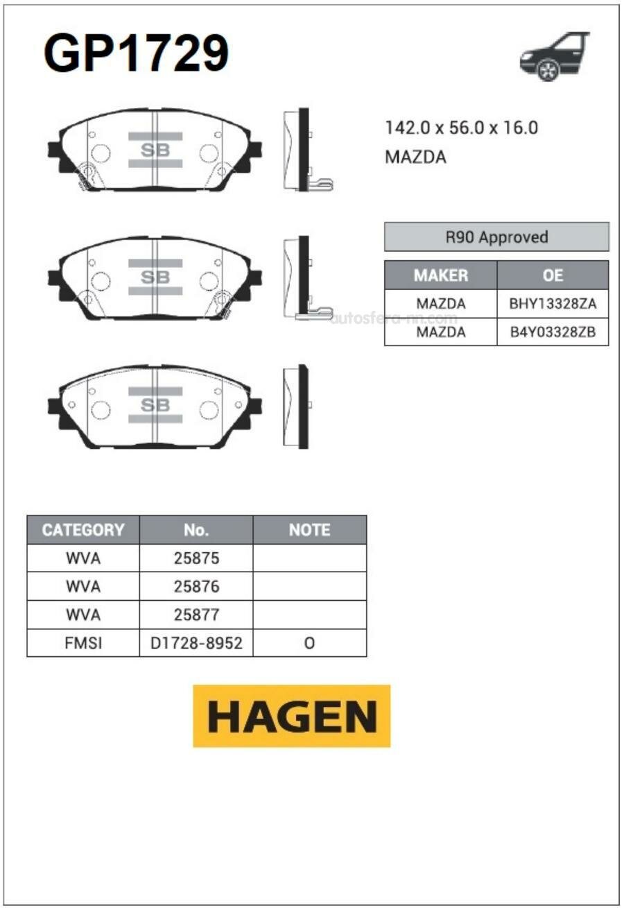 SANGSIN BRAKE GP1729 Колодки тормозные дисковые GP1729