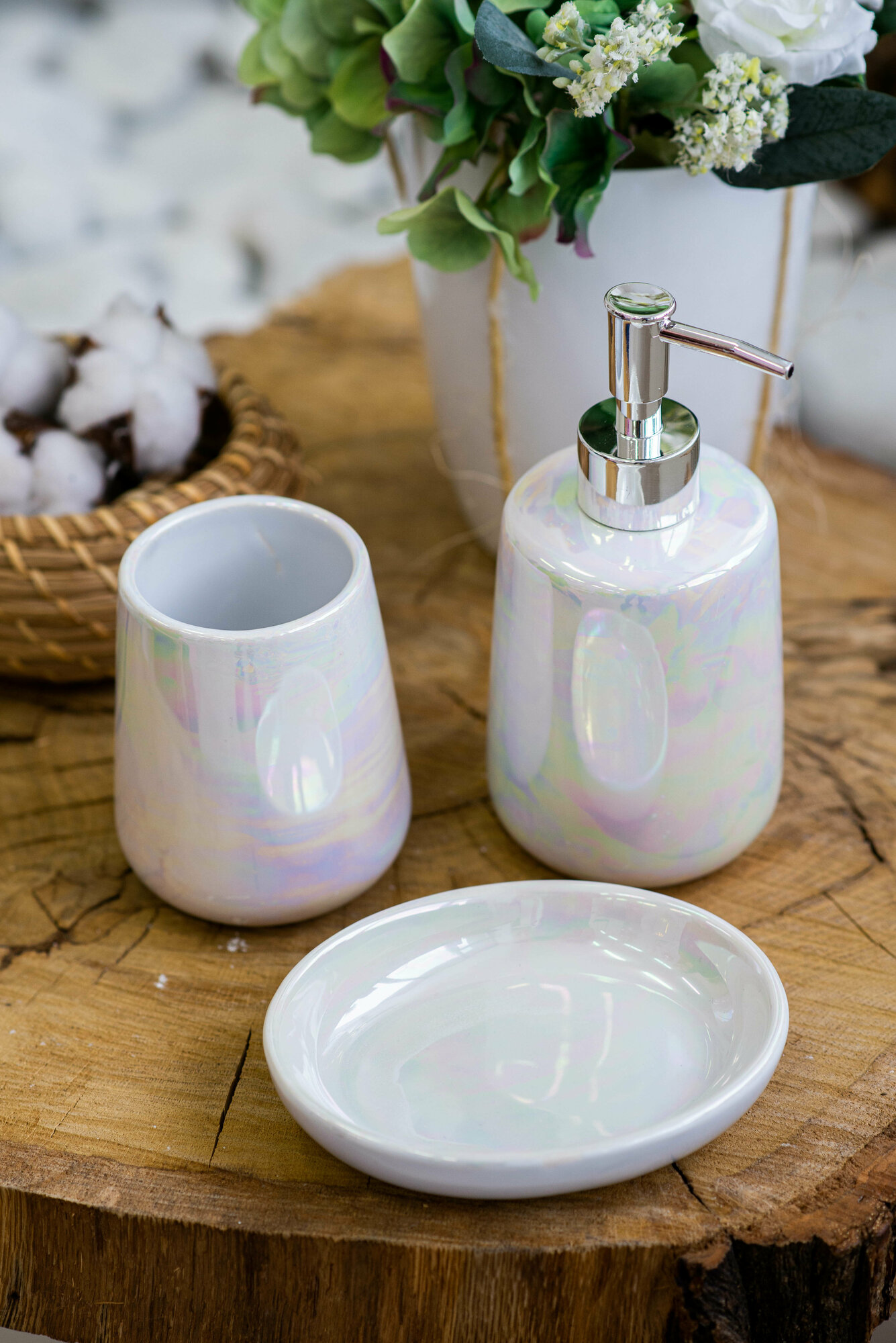 фото Набор для ванной "Pearl" ND Play (диспенсер, стакан, мыльница), керамика