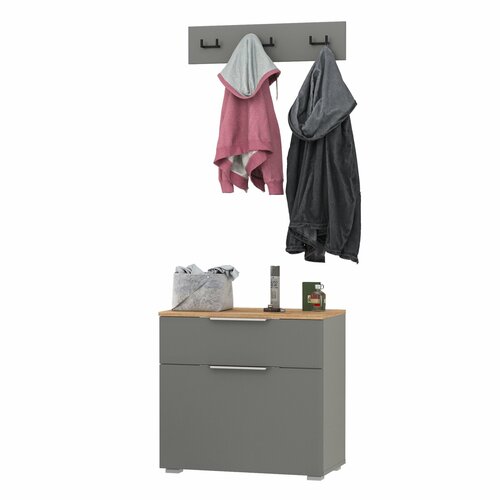 Тумба для обуви с вешалкой для одежды Моби Октава цвет серый графитдуб крафт золотой 649х354х180 см 9827₽