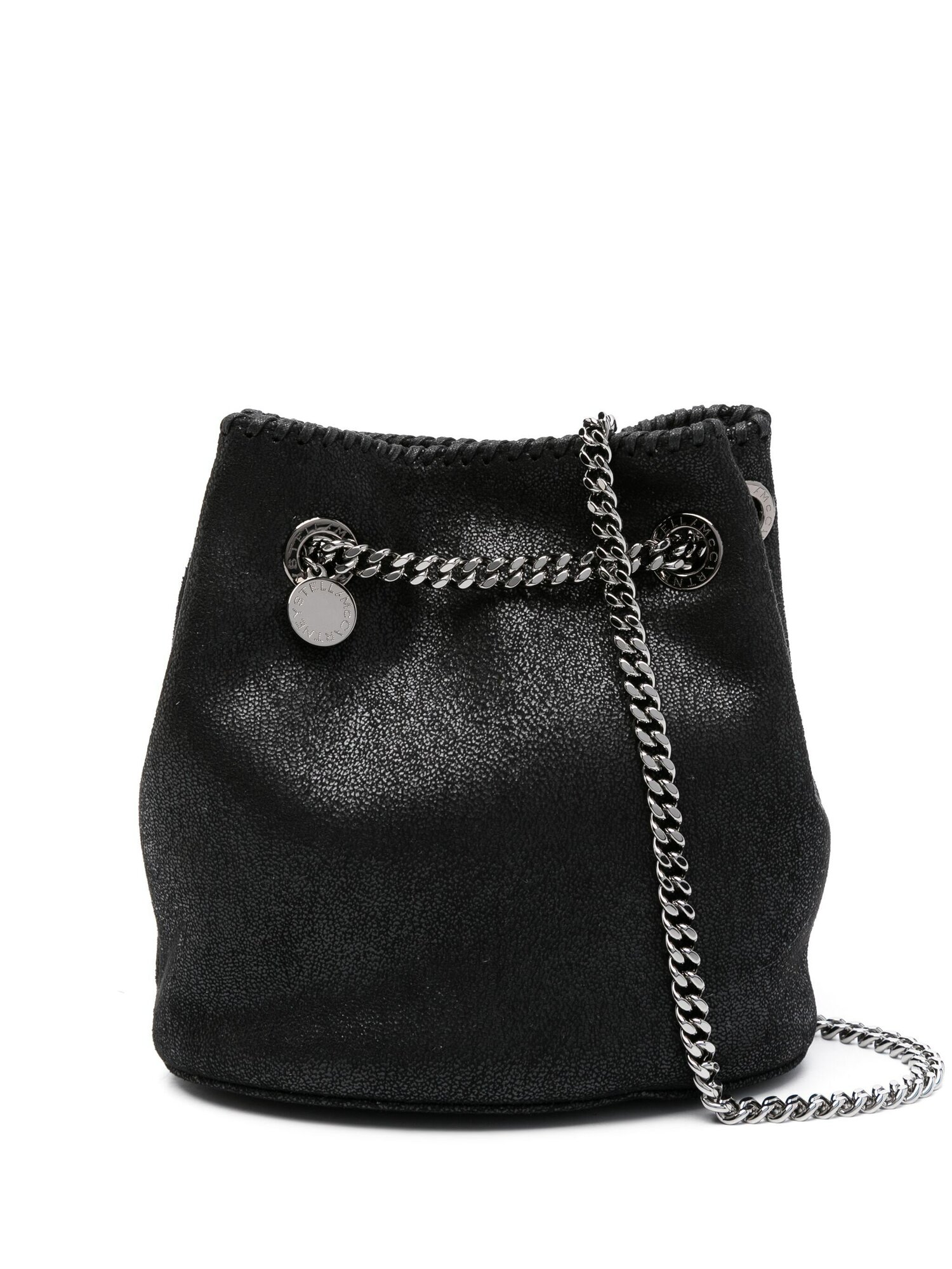 Сумка ведро Stella McCartney Falabella, фактура зернистая, черный