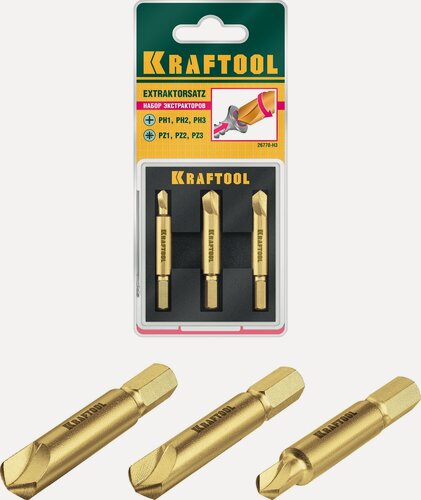 Изображение товара KRAFTOOL 3 шт, набор экстракторов поврежденного крепежа (26770-H3)
