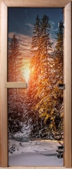Дверь для сауны Maestro Woods  Маэстро Вуд  80x190 с фотопечатью Зимний закат  левая