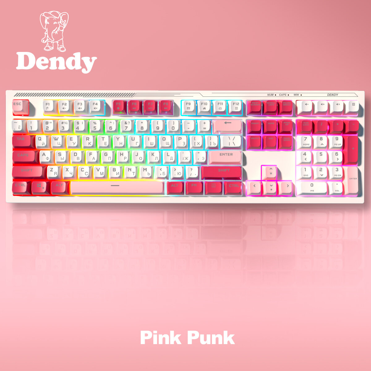 Игровая клавиатура Dendy Pink Punk PX-708-PP розовый/белый с RGB подсветкой и тихой печатью