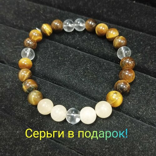 Браслет-нить, горный хрусталь, цитрин, тигровый глаз, размер 16 см, диаметр 5 см, желтый,оранжевый,коричневый