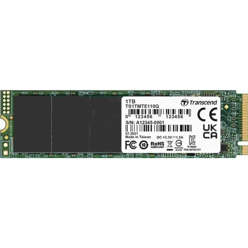 Накопитель SSD M.2 2280 Transcend SSD110Q 1TB NVMe PCIe 3x4 QLC, 2000/1500MB/s IOPs 170K/250K TBW 300 MTBF 2M - фото №1