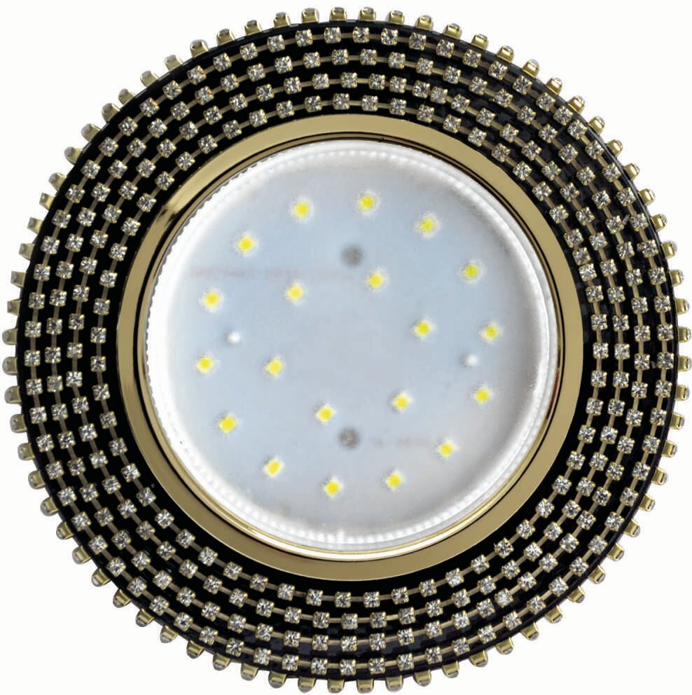 Ecola GX53 H4 5362 Glass Светильник встраиваемый Круг с прозр. стразами (оправа золото)/фон черный./центр. часть золото
