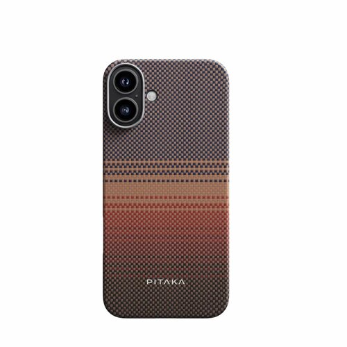 Чехол PITAKA Ultra-Slim Case для iPhone 16", Sunset черный, оранжевый