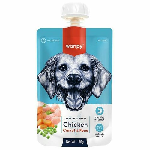 Лакомство для собак Wanpy Dog Мясной мусс из курицы и моркови с горохом, 90 г х 3шт