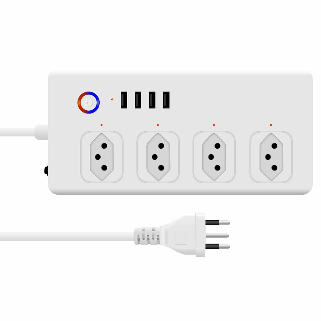 (1 шт) бразильский удлинитель с 4 розетками USB портами
