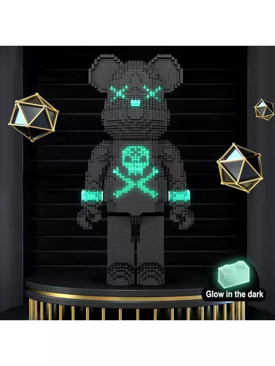 Конструктор Bear Blocks из блоков светящийся Мишка черный — фото 1