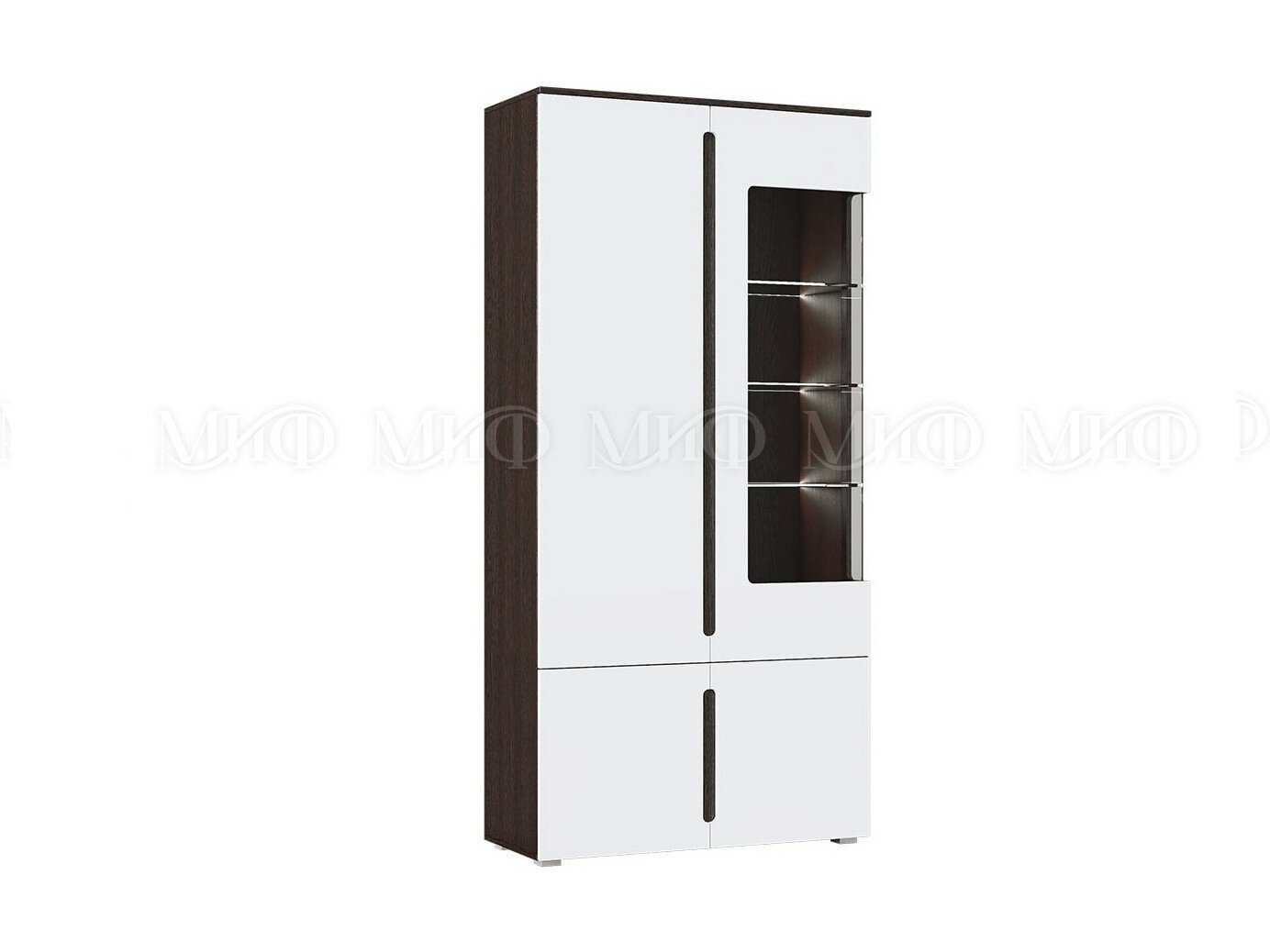 Шкаф МДМ "Ким", с подсветкой, ЛДСП, белый глянец/венге, 206x100х42.4 см