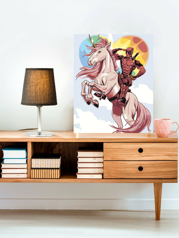 Картина по номерам "Дэдпул на единороге" — фото 1