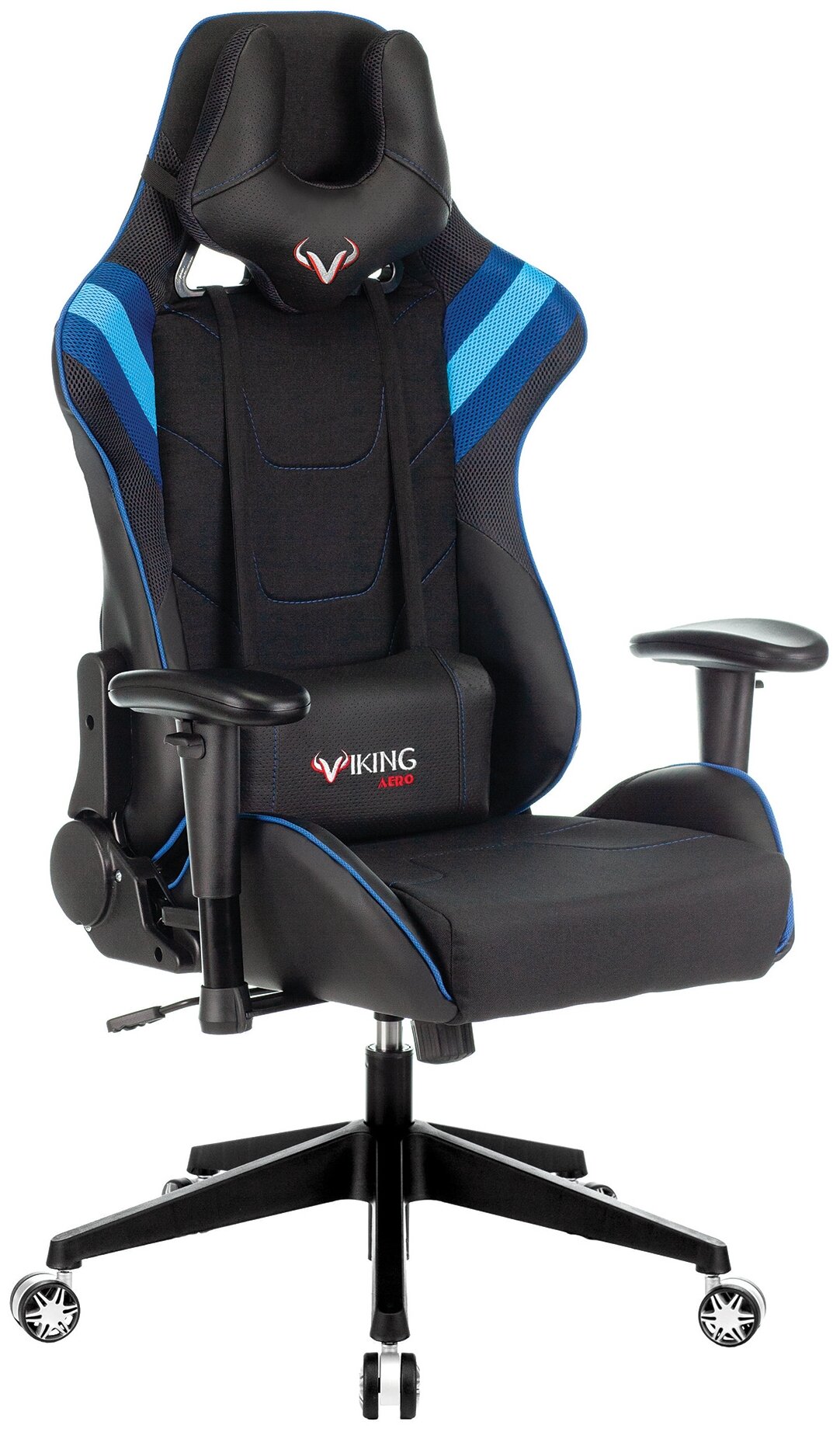 Кресло игровое Бюрократ VIKING 4 AERO BLUE две подушки черный/синий искусст. кожа/ткань