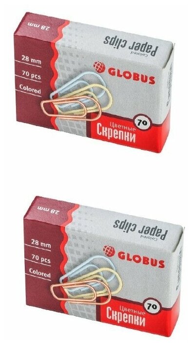 GLOBUS/Скрепки 28 мм 140 шт. (полимер) цветные