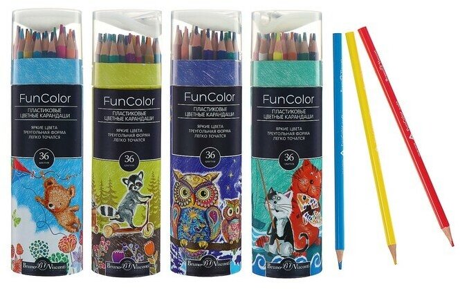 BrunoVisconti Карандаши цветные 36 цветов Funcolor пластиковые, в картонной тубе, микс