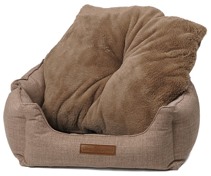 Лежанка для собак кошек 55х50х20 меховая съёмная подушка - фотография № 2