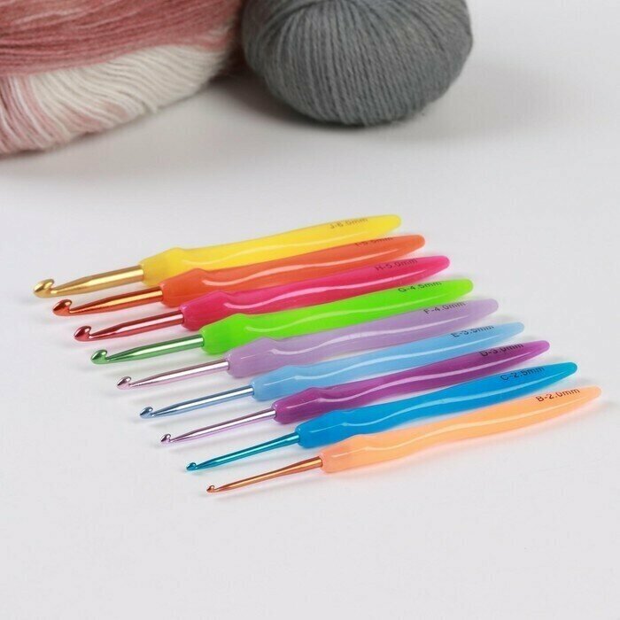 Набор крючков для вязания, d - 2-6 мм, 17 см, 9 шт, цвет разноцветный