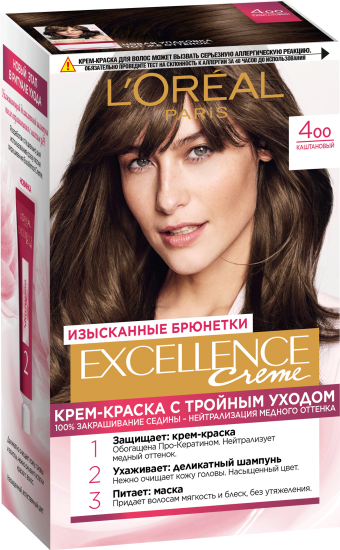 Крем-краска для волос L'oreal Paris Excellence тон 4.00, Каштановый