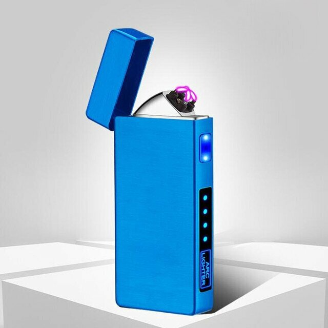 Зажигалка электрическая импульсная двойная дуга с USB зарядкой Т88 синяя