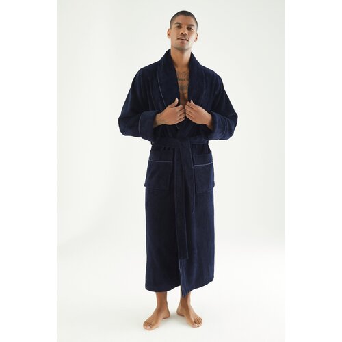 Халат Nusa, длинный рукав, пояс/ремень, банный халат, карманы, размер 4XL, синий