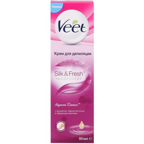 Крем для депиляции VEET с ароматом бархатной розы и эфирными маслами, 90мл - 2 шт.