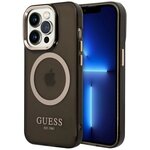 Чехол Guess Metal outline Hard Translucent для iPhone 14 Pro Max, черный/золотой (MagSafe) - изображение