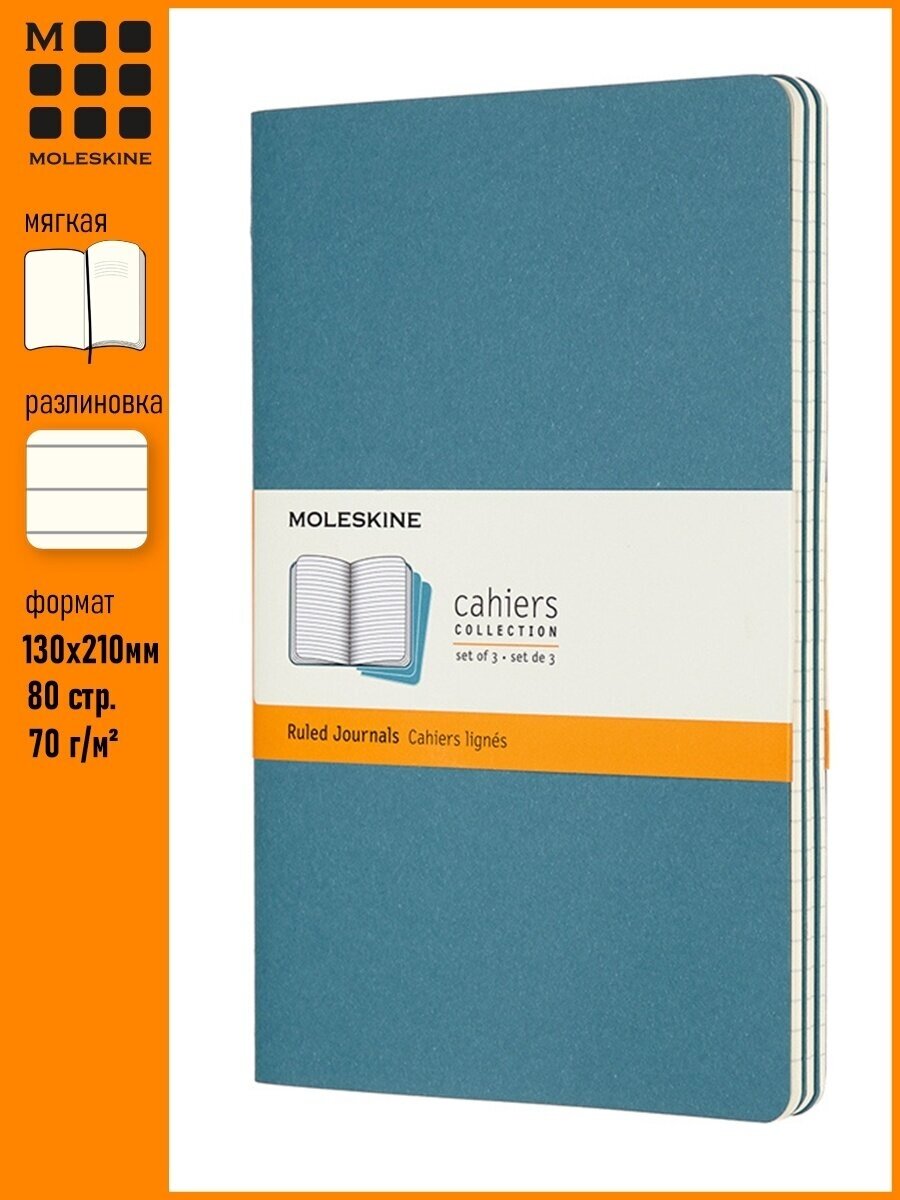 Блокнот Moleskine CAHIER JOURNAL Large 130х210мм обложка картон 80стр. линейка голубой (3шт) 6 шт./кор. - фото №11