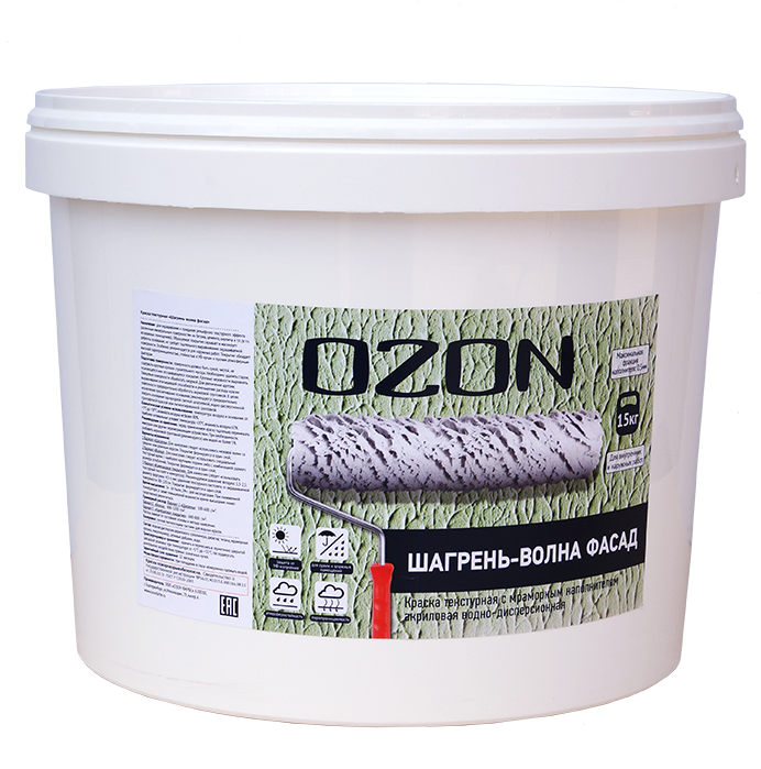 Краски текстурные OZON Краска фактурная OZON Шагрень-волна фасад ВД-АК-171-15 белая 9л обычная - фотография № 2
