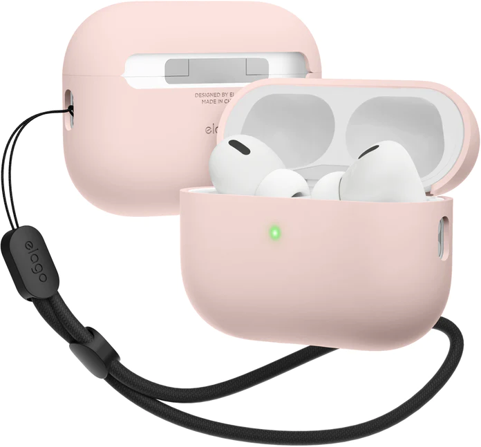 Чехол Elago Liquid case для Apple Airpods Pro 2 с покрытием Soft-touch, с регулируемым шнурком на руку, розовый