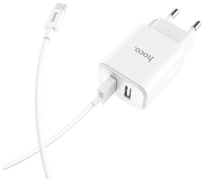 Сетевое зарядное устройство Hoco C62A + кабель microUSB, white