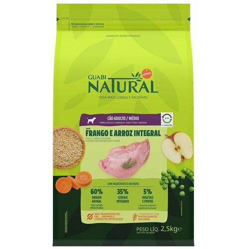 Guabi Natural Dog Adult cухой корм для взрослых собак средних пород цыпленок и коричневый рис 2,5 кг