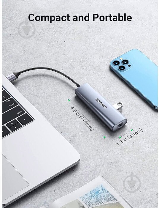 Хаб UGREEN CM266 (60812) USB-A 30 to 3 USB-A 30 + RJ45(Gigabit) порт для питания Micro USB Gray