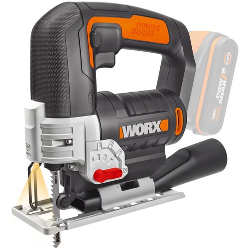 Аккумуляторный электролобзик Worx WX543.9 0 коробка, 20 Вт, без аккумулятора черный/серый