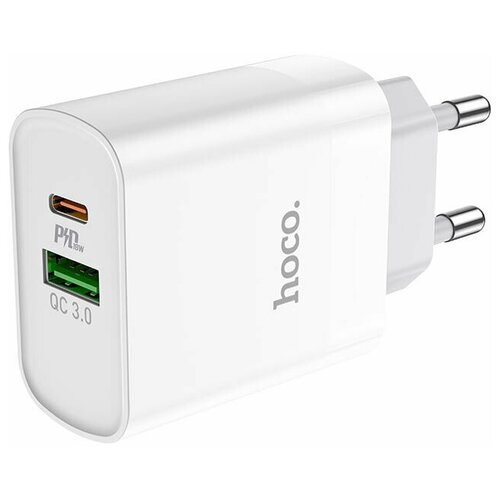 фото Ультра скоростное зарядное устройство hoco c80a с выходами usb и type c, мощность 20 w, быстрая зарядка qc 3.0. цвет- белый