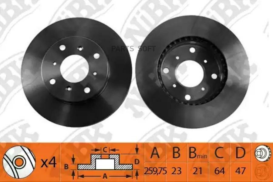 NIBK RN1093 Торм. диск пер. вент.[260x23] 4 отв.