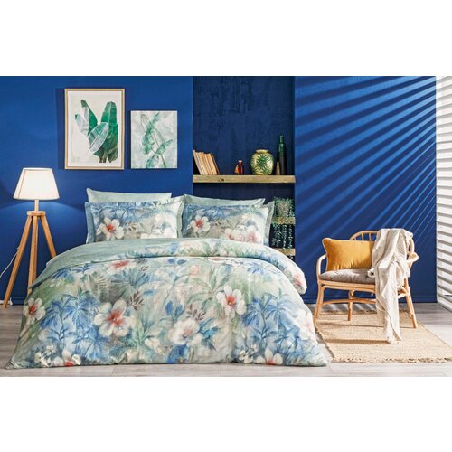 Комплект постельного белья Linens Saten Laima, евро (макси), сатин, синий