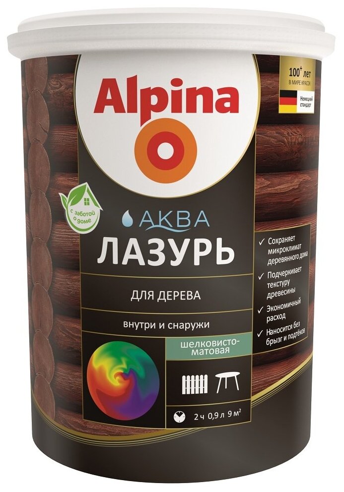 Alpina Аква Лазурь Лессирующий антисептик для дерева палисандр (09л)