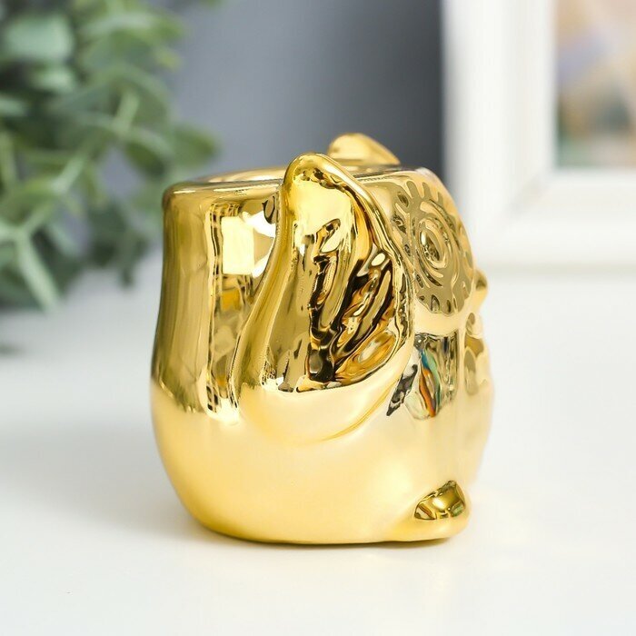 Подсвечник керамика на 1 свечу "Маленький филин" золото d-3 см 5,2х6,5х6,7 см - фотография № 2