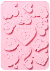 Силиконовая форма для конфет, печенья, желе, шоколада Сердечки, 13 ячеек, цвет розовый, 3,4х16,6х0,8 см, Kitchen Angel KA-SFRM5-02