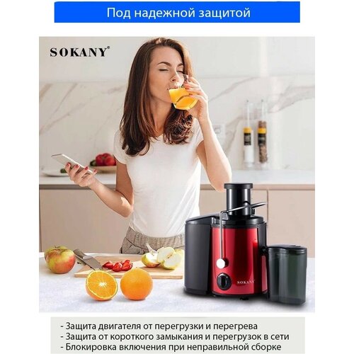 Соковыжималка SK4001 Juice Extractor/800Вт/2 скорости/Емкость для сока 800мл/Чаша для мякоти 1500мл/Защита от перегрева/Нерж. сталь/Скорость 22000об.