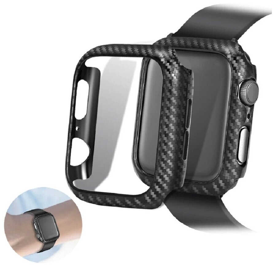 Защитный противоударный карбоновый чехол для корпуса Apple Watch Series 4, 5, 6, SE 40 мм, черный