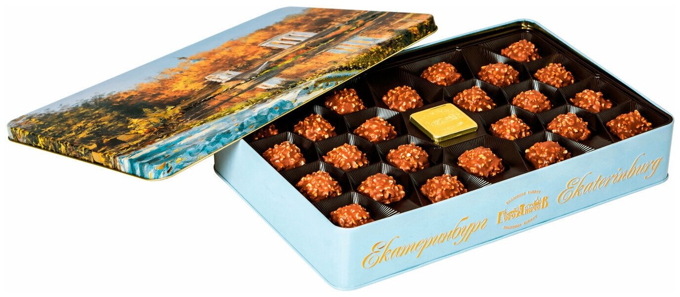 Подарочный набор шоколадных конфет "Благодать" 610 г. (жестяная коробка 340*220*57 мм) подарок - фотография № 6