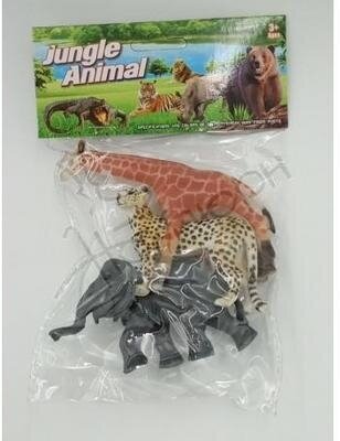 Игровой набор диких животых Jungle animal, 8 см, 3 шт (слон, жираф, леопард) Shantou Gepai 2A003