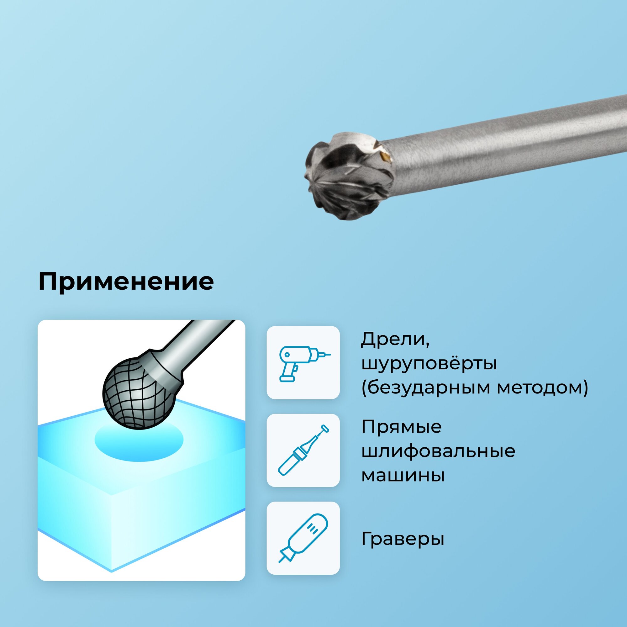 Борфреза по металлу NORGAU Indusrtrial 4х3,8 твердосплавная сферическая типа D с заточкой DCM - фотография № 3