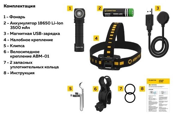 Универсальный фонарь ARMYTEK Wizard C2 Pro Nichia Magnet USB, черный / желтый [f06801w] - фото №13