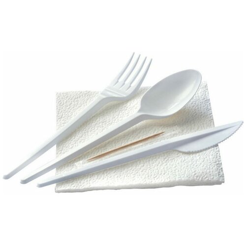 Комплект одноразовой посуды, №5(вилка, ложка ст, нож, салф., зуб.) 200шт/уп
