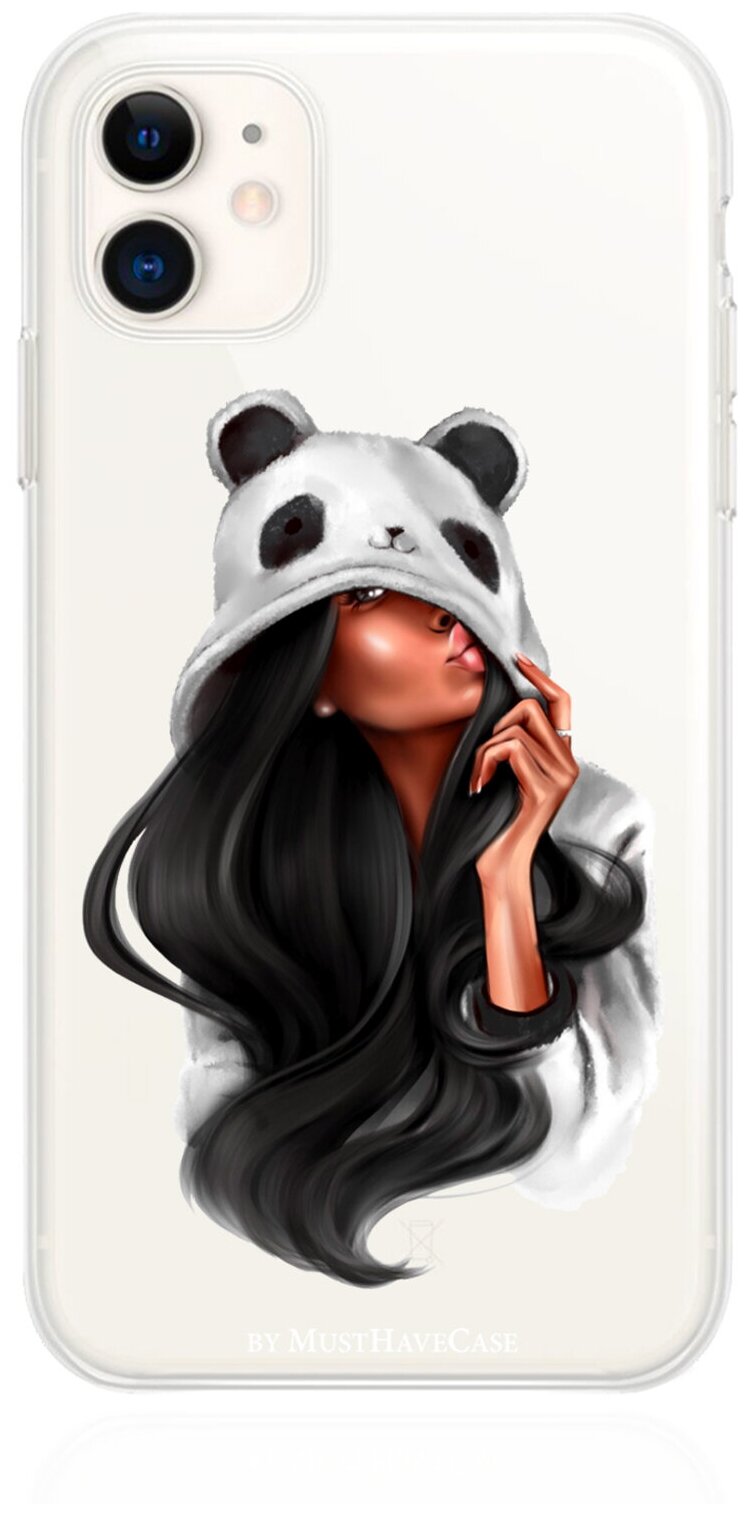 Прозрачный силиконовый чехол MustHaveCase для iPhone 11 Panda Girl/ Панда для Айфон 11 Противоударный