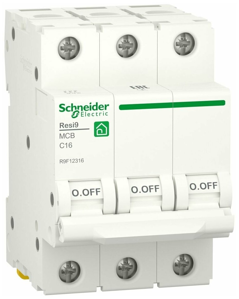 Автоматический выключатель Schneider Electric Resi9 3P 16А (C) 6кА R9F12316