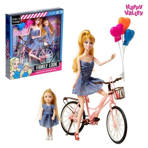 фото Кукла-модель шарнирная, с дочкой, family look на велосипеде happy valley