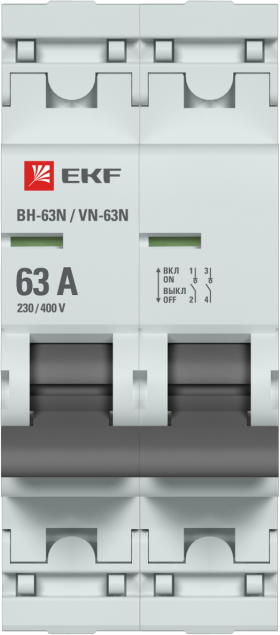 Выключатель нагрузки 2п 63А ВН-63N PROxima | код. S63263 | EKF (20шт. в упак.)